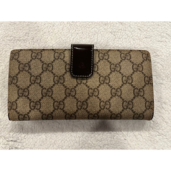 Gucci Long Wallet GG Canvas Brown Leather Patent Leather with Box Authenticated - Picture 4 of 12